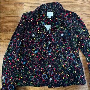 Vintage Christopher & Banks Stretch Splatter Corduroy Black Jacket Size Medium
